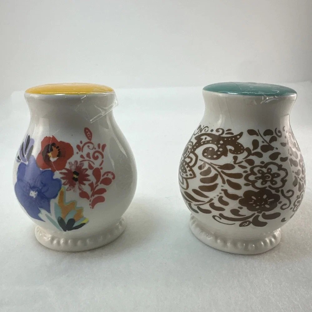 The Pioneer Woman Flea Market Floral Salt & Pepper Shakers Yellow Teal 2-Pc